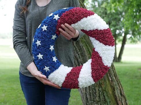 One Holiday Way 21-Inch Patriotic Red, White & Blue Foam Rose American Flag Front Door Wreath - Decorative 4th of July Stars & Stripes Indoor Outdoor Decoration - Memorial Day Veterans Home Decor in Saudi Arabia