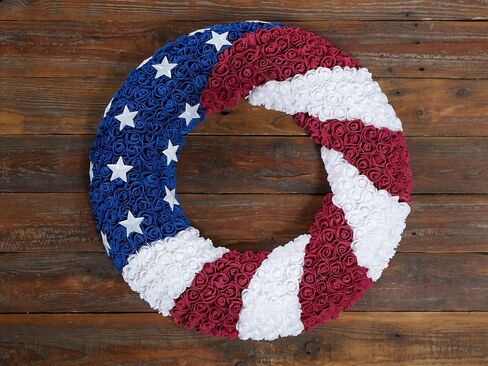 One Holiday Way 21-Inch Patriotic Red, White & Blue Foam Rose American Flag Front Door Wreath - Decorative 4th of July Stars & Stripes Indoor Outdoor Decoration - Memorial Day Veterans Home Decor in Saudi Arabia