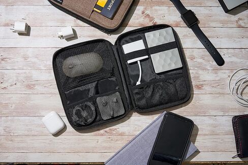 حقيبة تخزين Brookstone Travel Tech - حقيبة تنظيم كابلات الأجهزة الإلكترونية للإجازات والطائرات والقطارات والحافلات والسيارات، أسود in Kuwait