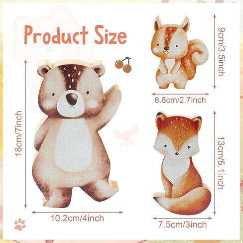 3pcs Jungle Animal Nursery Wood Decor Woodland Animal Nursery Decoration Woodland Nursery Decor Wooden Animal Themed Room Decor for Baby Nursery Bedrooms Classroom Squirrels Foxes Bear in Saudi Arabia