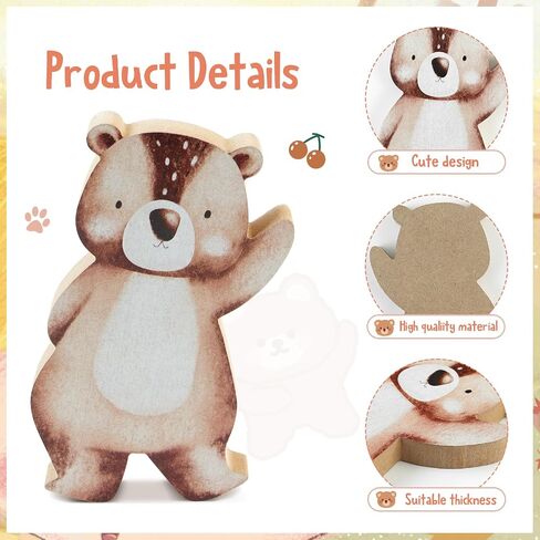 3pcs Jungle Animal Nursery Wood Decor Woodland Animal Nursery Decoration Woodland Nursery Decor Wooden Animal Themed Room Decor for Baby Nursery Bedrooms Classroom Squirrels Foxes Bear in Saudi Arabia