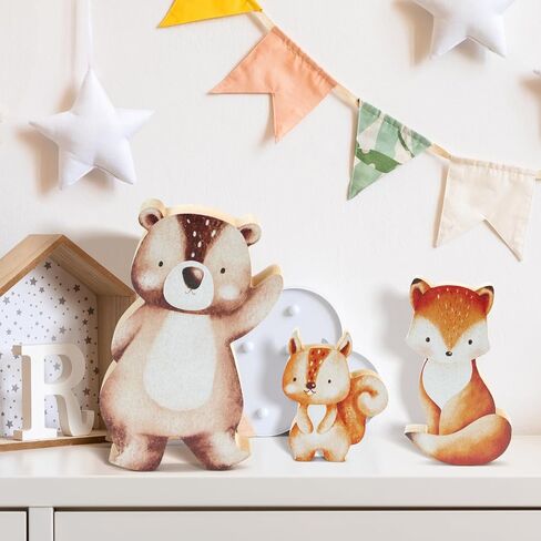 3pcs Jungle Animal Nursery Wood Decor Woodland Animal Nursery Decoration Woodland Nursery Decor Wooden Animal Themed Room Decor for Baby Nursery Bedrooms Classroom Squirrels Foxes Bear in Saudi Arabia