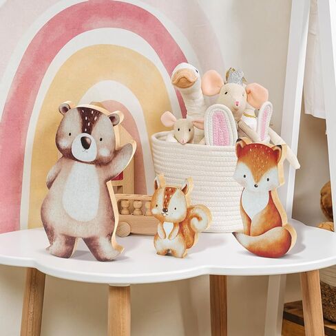 3pcs Jungle Animal Nursery Wood Decor Woodland Animal Nursery Decoration Woodland Nursery Decor Wooden Animal Themed Room Decor for Baby Nursery Bedrooms Classroom Squirrels Foxes Bear in Saudi Arabia