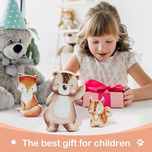 3pcs Jungle Animal Nursery Wood Decor Woodland Animal Nursery Decoration Woodland Nursery Decor Wooden Animal Themed Room Decor for Baby Nursery Bedrooms Classroom Squirrels Foxes Bear in Saudi Arabia