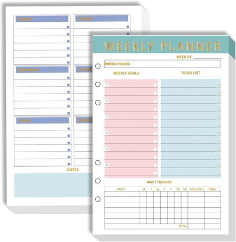 Weekly Planner Undated Weekly TO DO List Notepads Organizer Habit Tracker Weekly Task Planner Checklist A5 Planner Inserts 6 Ring Binder,104 Sheets 208 Pages Undated Project Planner for Organized in Saudi Arabia