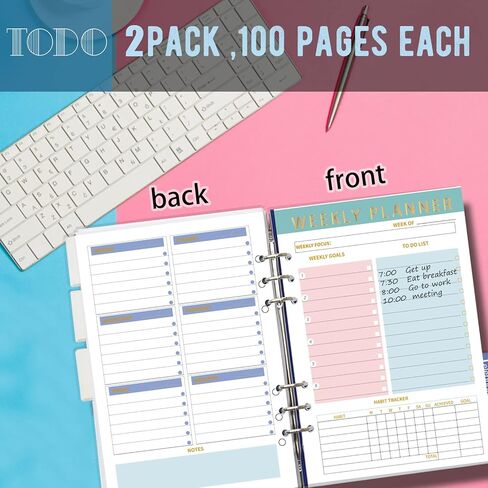 Weekly Planner Undated Weekly TO DO List Notepads Organizer Habit Tracker Weekly Task Planner Checklist A5 Planner Inserts 6 Ring Binder,104 Sheets 208 Pages Undated Project Planner for Organized in Saudi Arabia