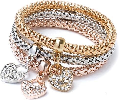 Pingyongchang Women's Tri Tone Stretch Bracelet 3 Piece Set in Saudi Arabia