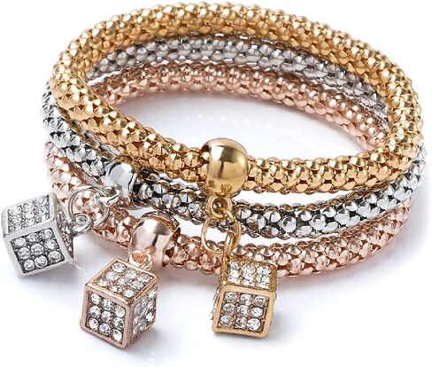 Pingyongchang Women's Tri Tone Stretch Bracelet 3 Piece Set in Saudi Arabia