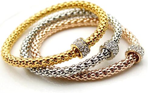 Pingyongchang Women's Tri Tone Stretch Bracelet 3 Piece Set in Saudi Arabia