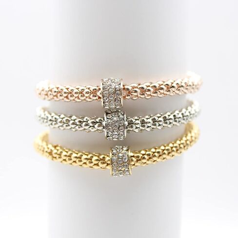 Pingyongchang Women's Tri Tone Stretch Bracelet 3 Piece Set in Saudi Arabia