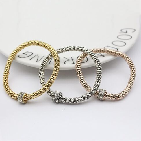 Pingyongchang Women's Tri Tone Stretch Bracelet 3 Piece Set in Saudi Arabia