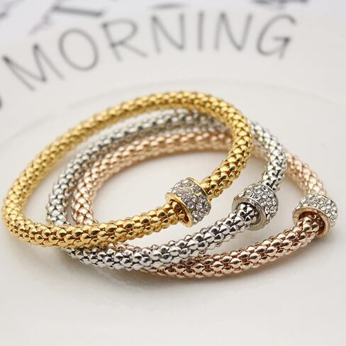 Pingyongchang Women's Tri Tone Stretch Bracelet 3 Piece Set in Saudi Arabia