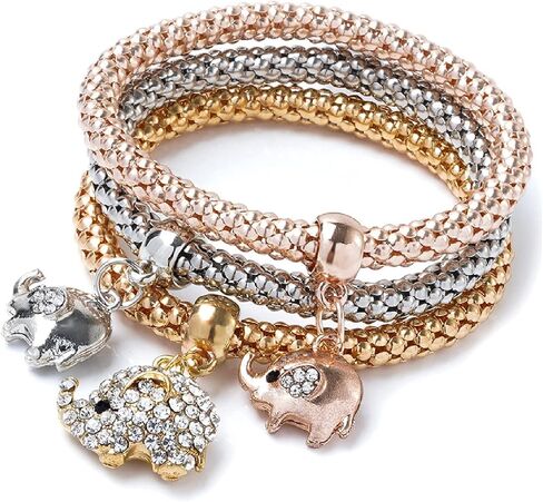 Pingyongchang Women's Tri Tone Stretch Bracelet 3 Piece Set in Saudi Arabia