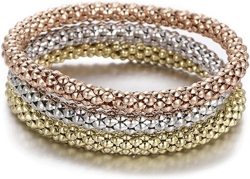 Pingyongchang Women's Tri Tone Stretch Bracelet 3 Piece Set in Saudi Arabia
