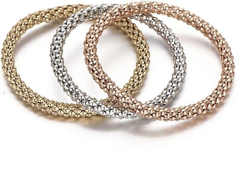 Pingyongchang Women's Tri Tone Stretch Bracelet 3 Piece Set in Saudi Arabia