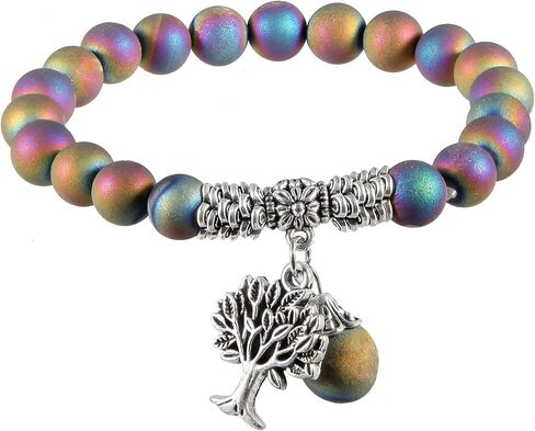 Healing Crystal Beads Bracelet with Stone Tree, Unisex Tumbled Stone Stretchy Bracelet for Yoga Meditation Reiki Jewelry in Saudi Arabia