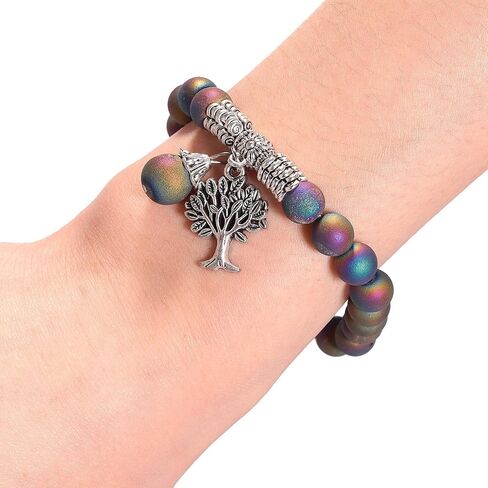 Healing Crystal Beads Bracelet with Stone Tree, Unisex Tumbled Stone Stretchy Bracelet for Yoga Meditation Reiki Jewelry in Saudi Arabia