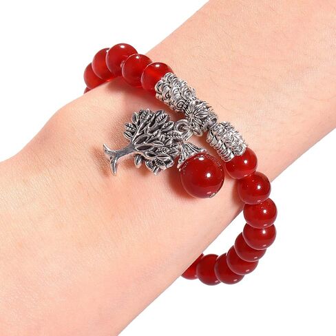Healing Crystal Beads Bracelet with Stone Tree, Unisex Tumbled Stone Stretchy Bracelet for Yoga Meditation Reiki Jewelry in Saudi Arabia