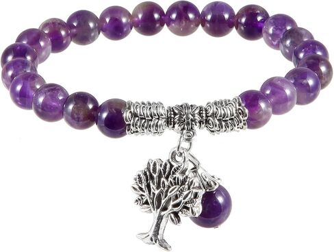 سوار من الخرز الكريستالي العلاجي مع شجرة حجرية، سوار قابل للتمدد من الحجر المتدلي للجنسين لمجوهرات الريكي للتأمل واليوجا in Kuwait