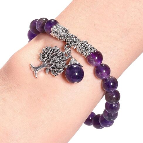 سوار من الخرز الكريستالي العلاجي مع شجرة حجرية، سوار قابل للتمدد من الحجر المتدلي للجنسين لمجوهرات الريكي للتأمل واليوجا in Kuwait