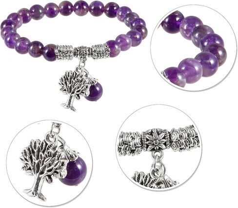 سوار من الخرز الكريستالي العلاجي مع شجرة حجرية، سوار قابل للتمدد من الحجر المتدلي للجنسين لمجوهرات الريكي للتأمل واليوجا in Kuwait