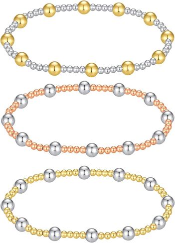 3-4mm Gold Bead Bracelet With Pearl,14K Real Gold Plated Stackable Beaded Ball Bracelets for women Trendy, Bracelet Set Pack Minimalist Gold Jewelry for Teen Girls Gifts in Saudi Arabia