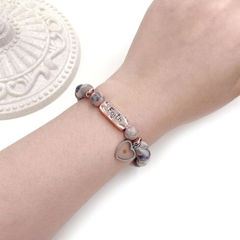 8mm Round Beads Love Heart Mustard Seed Belief Religious Elastic Bracelet, Mother's Day and Birthday Gift for Family, Girlfriend, and Best Friend in Saudi Arabia