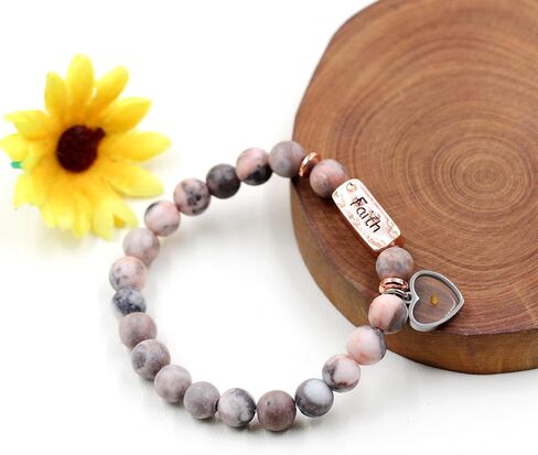 8mm Round Beads Love Heart Mustard Seed Belief Religious Elastic Bracelet, Mother's Day and Birthday Gift for Family, Girlfriend, and Best Friend in Saudi Arabia
