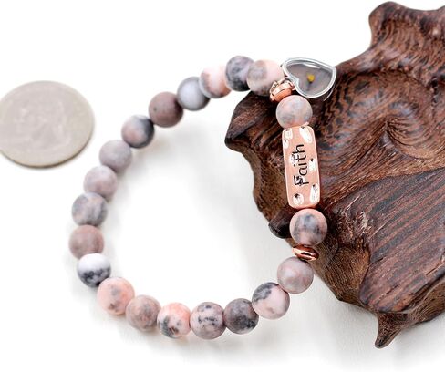 8mm Round Beads Love Heart Mustard Seed Belief Religious Elastic Bracelet, Mother's Day and Birthday Gift for Family, Girlfriend, and Best Friend in Saudi Arabia