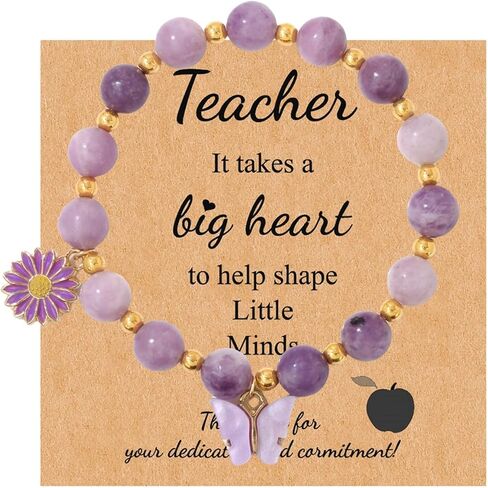 Bohemian Butterfly Daisy Flower Stone Beaded Charm Bracelets with Wish Card Handmade Adjustable Butterfly Stone Beaded Stretch Bracelet for Women Girls Teacher Appreciation Gifts in Saudi Arabia