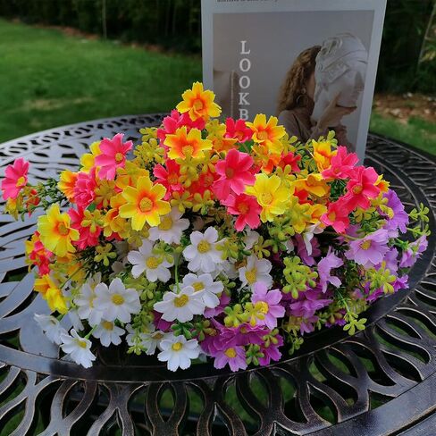 EverWin Artificial Fake Flowers for Decoration Table Centerpieces - Silk Faux Flowers Daisies Colorful Flowers Bouquets with Stems for Table Centerpieces Decoration Outdoors - 6 Bundles in Saudi Arabia