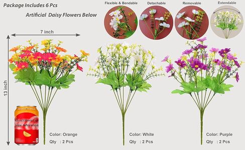 EverWin Artificial Fake Flowers for Decoration Table Centerpieces - Silk Faux Flowers Daisies Colorful Flowers Bouquets with Stems for Table Centerpieces Decoration Outdoors - 6 Bundles in Saudi Arabia