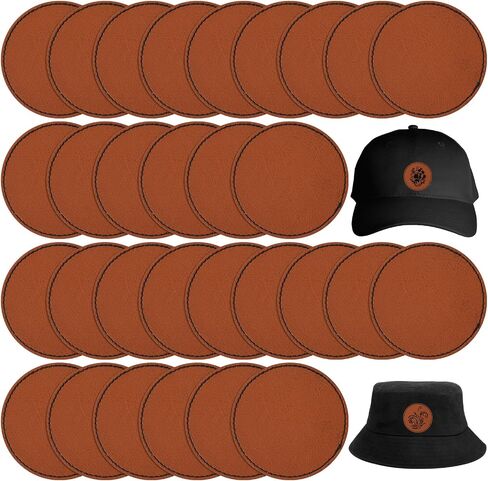 30 Pcs Iron on Leather Patches Blank Leather Patches for Hats Round Laserable Leatherette Patches Sheets Brown Faux Leather Hat Patch Rustic Patches Glowforge Laser Supplies for Hats Fabric Repair Sew in Saudi Arabia