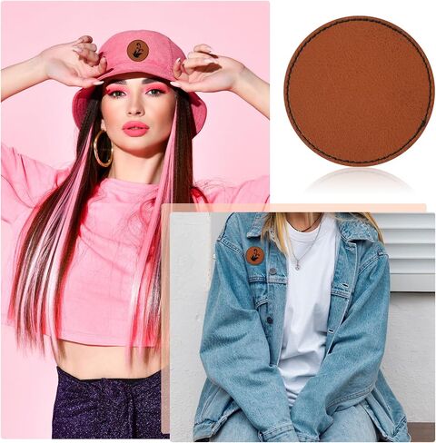 30 Pcs Iron on Leather Patches Blank Leather Patches for Hats Round Laserable Leatherette Patches Sheets Brown Faux Leather Hat Patch Rustic Patches Glowforge Laser Supplies for Hats Fabric Repair Sew in Saudi Arabia