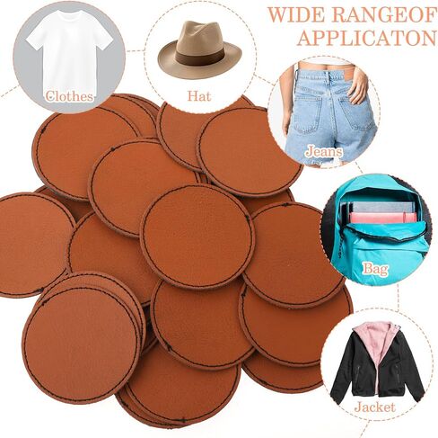 30 Pcs Iron on Leather Patches Blank Leather Patches for Hats Round Laserable Leatherette Patches Sheets Brown Faux Leather Hat Patch Rustic Patches Glowforge Laser Supplies for Hats Fabric Repair Sew in Saudi Arabia