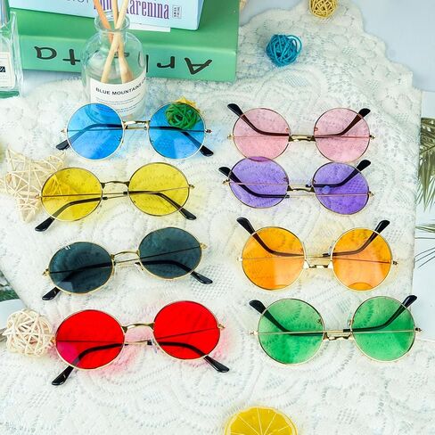 4/8/10/12/20/28 Pairs نظارات الهبي الشمسية نظارات الهبي المستديرة 70s زينة الحفلات نظارات متعددة الألوان للنساء in Kuwait