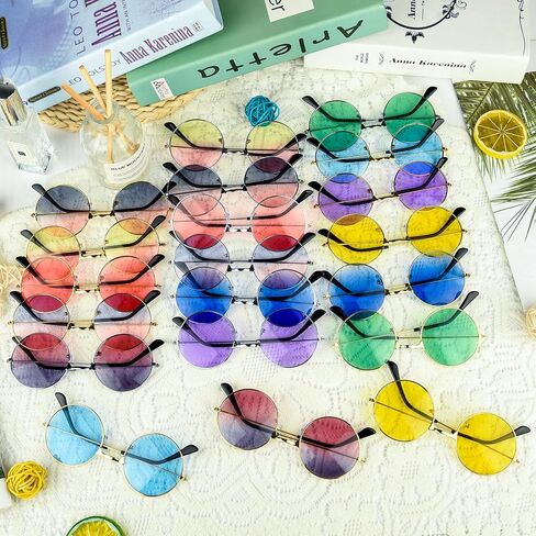 4/8/10/12/20/28 Pairs نظارات الهبي الشمسية نظارات الهبي المستديرة 70s زينة الحفلات نظارات متعددة الألوان للنساء in Kuwait