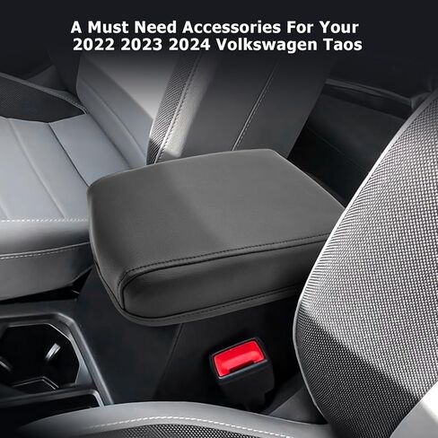 LUWU لعام 2022-2024 غطاء وحدة التحكم المركزية Volkswagen Taos 2024 Volkswagen Taos Accessories VW Taos غطاء مسند الذراع Taos VW وسادة وحدة التحكم المركزية Taos S/SE/SEL غطاء وحدة التحكم بمسند الذراع من الجلد الناعم (أسود) in Kuwait