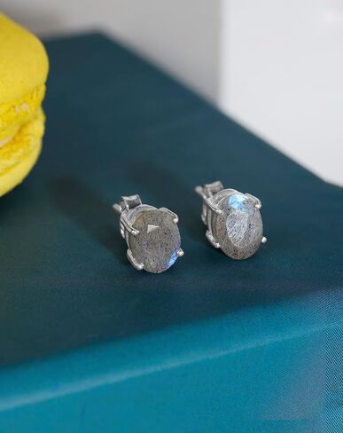 YoTreasure 6x8 مللي متر صغيرتي البيضاوي اللابرادوريت وأقراط 925 فضة الأحجار الكريمة والمجوهرات in Saudi Arabia