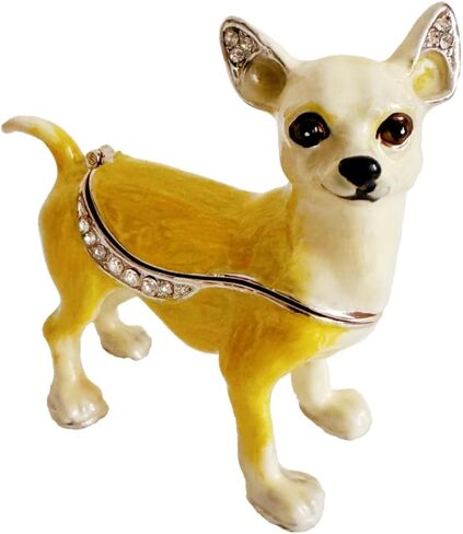 Dog FigurineTrinket Box Chihuahua Figurine Hinged Decorative Jewelry Box Ring Box Earrings Organizer Home Decor Gifts (yellow) in Saudi Arabia