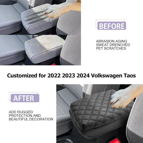 LUWU لعام 2022-2024 غطاء وحدة التحكم المركزية Volkswagen Taos 2024 Volkswagen Taos Accessories VW Taos غطاء مسند الذراع Taos VW وسادة وحدة التحكم المركزية Taos S/SE/SEL غطاء وحدة التحكم بمسند الذراع من الجلد الناعم (أسود) in Kuwait