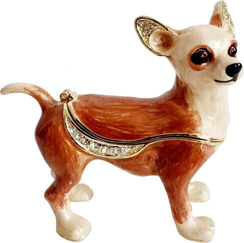 Dog FigurineTrinket Box Chihuahua Figurine Hinged Decorative Jewelry Box Ring Box Earrings Organizer Home Decor Gifts (yellow) in Saudi Arabia