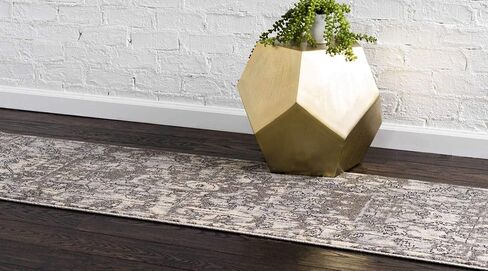 Unique Loom La Jolla Collection Contemporary, Abstract, Vintage, Border Area Rug, 2 ft x 6 ft, Gray/Silver in Saudi Arabia
