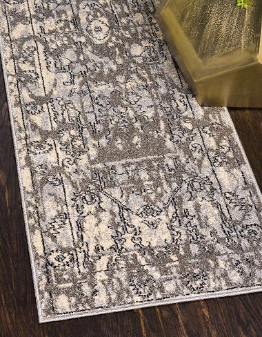 Unique Loom La Jolla Collection Contemporary, Abstract, Vintage, Border Area Rug, 2 ft x 6 ft, Gray/Silver in Saudi Arabia