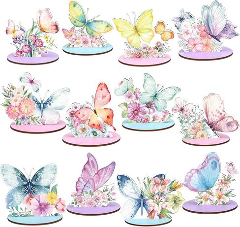 Yousoontic 12 Pcs Wooden Butterfly Centerpieces for Tables Butterfly Baby Shower Decorations Butterfly Theme Party Decorations for Baby Shower Gender Reveal Spring Tea Party Mother's Day Easter Decor in Saudi Arabia
