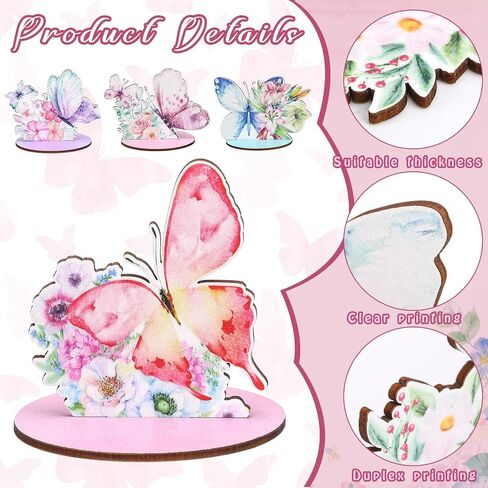 Yousoontic 12 Pcs Wooden Butterfly Centerpieces for Tables Butterfly Baby Shower Decorations Butterfly Theme Party Decorations for Baby Shower Gender Reveal Spring Tea Party Mother's Day Easter Decor in Saudi Arabia
