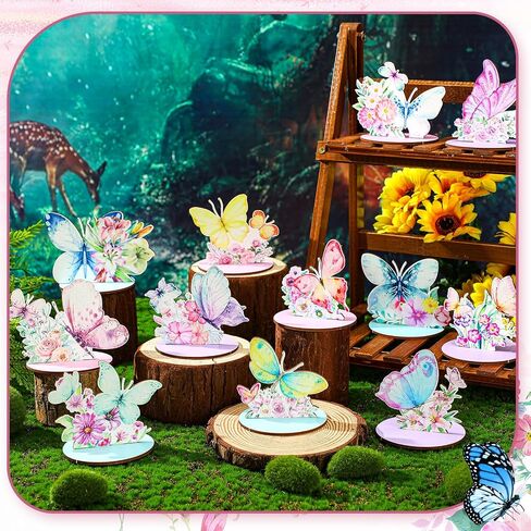 Yousoontic 12 Pcs Wooden Butterfly Centerpieces for Tables Butterfly Baby Shower Decorations Butterfly Theme Party Decorations for Baby Shower Gender Reveal Spring Tea Party Mother's Day Easter Decor in Saudi Arabia