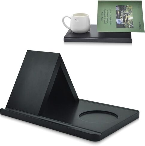 Triangle Book Holder Stand with Cup Holder, Wooden Book Nook Reading Valet with Book Rest, Gifts for Book and Coffee Lovers, Small Bookshelf Case for Bedroom Nightstand Office Desk Library Decor-Black in Saudi Arabia