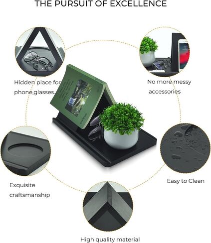 Triangle Book Holder Stand with Cup Holder, Wooden Book Nook Reading Valet with Book Rest, Gifts for Book and Coffee Lovers, Small Bookshelf Case for Bedroom Nightstand Office Desk Library Decor-Black in Saudi Arabia