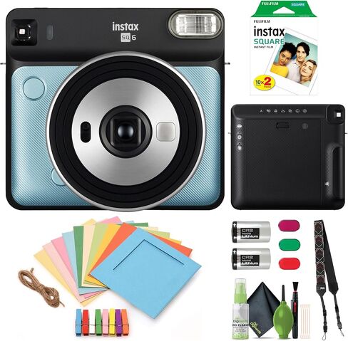Fujifilm Instax Square SQ6 Instant Film Camera Bundle with Fuji-Film Instax Square Twin Pack Instant Film (20 Exposures) + Cleaning Kit + More Accessoires - Aqua Blue in Saudi Arabia